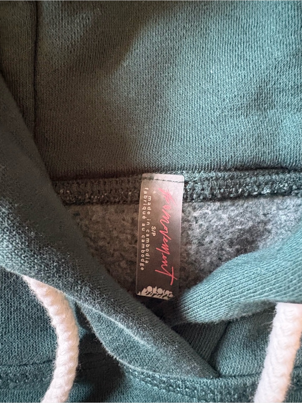 FP Movement by Free People Teal Green Hooded Sweatshirt with Floral Chest Stitch - Picture 2 of 2